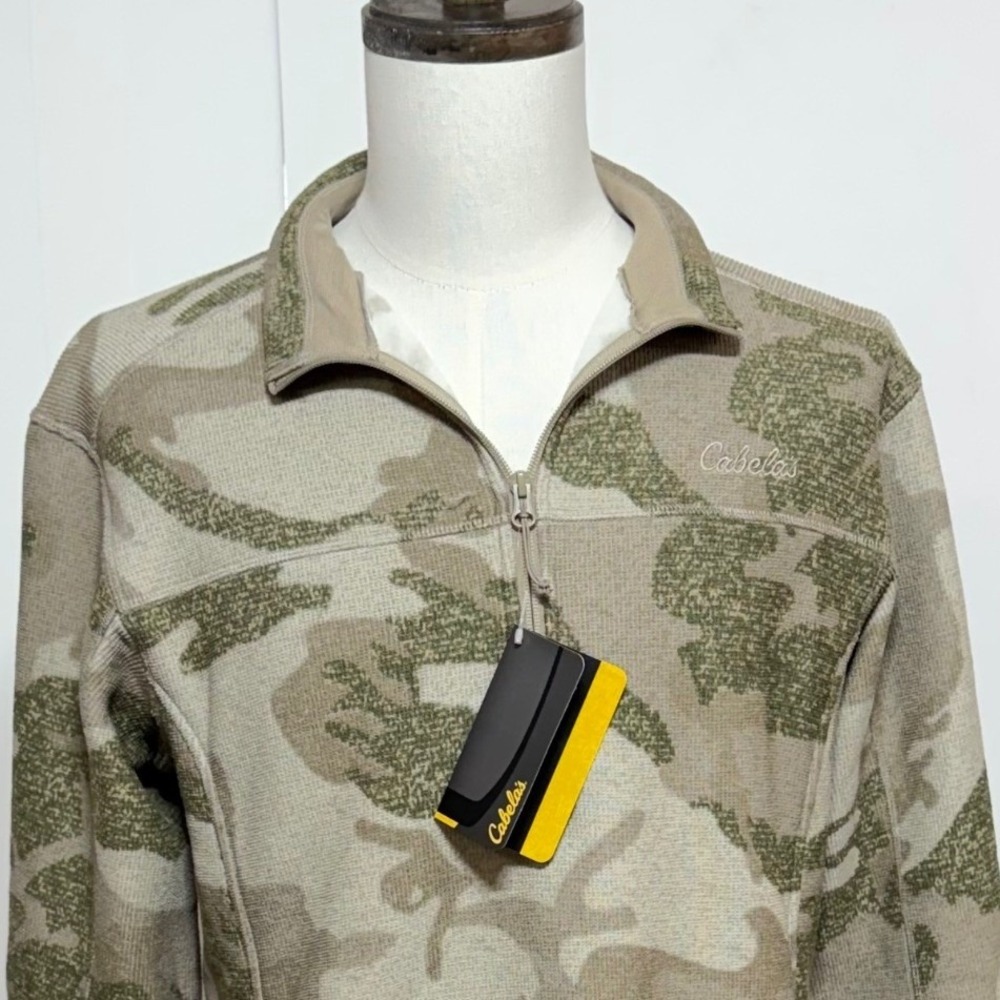 NEW Cabelas Sweater Mens Medium Tan Camo Special Ops 1/2 Zip Pullover Fleece
